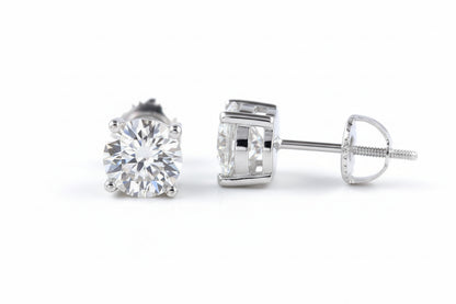 Moissanite Stud Earrings - 925 Sterling Silver Screw Back (0.5ct-2ct)