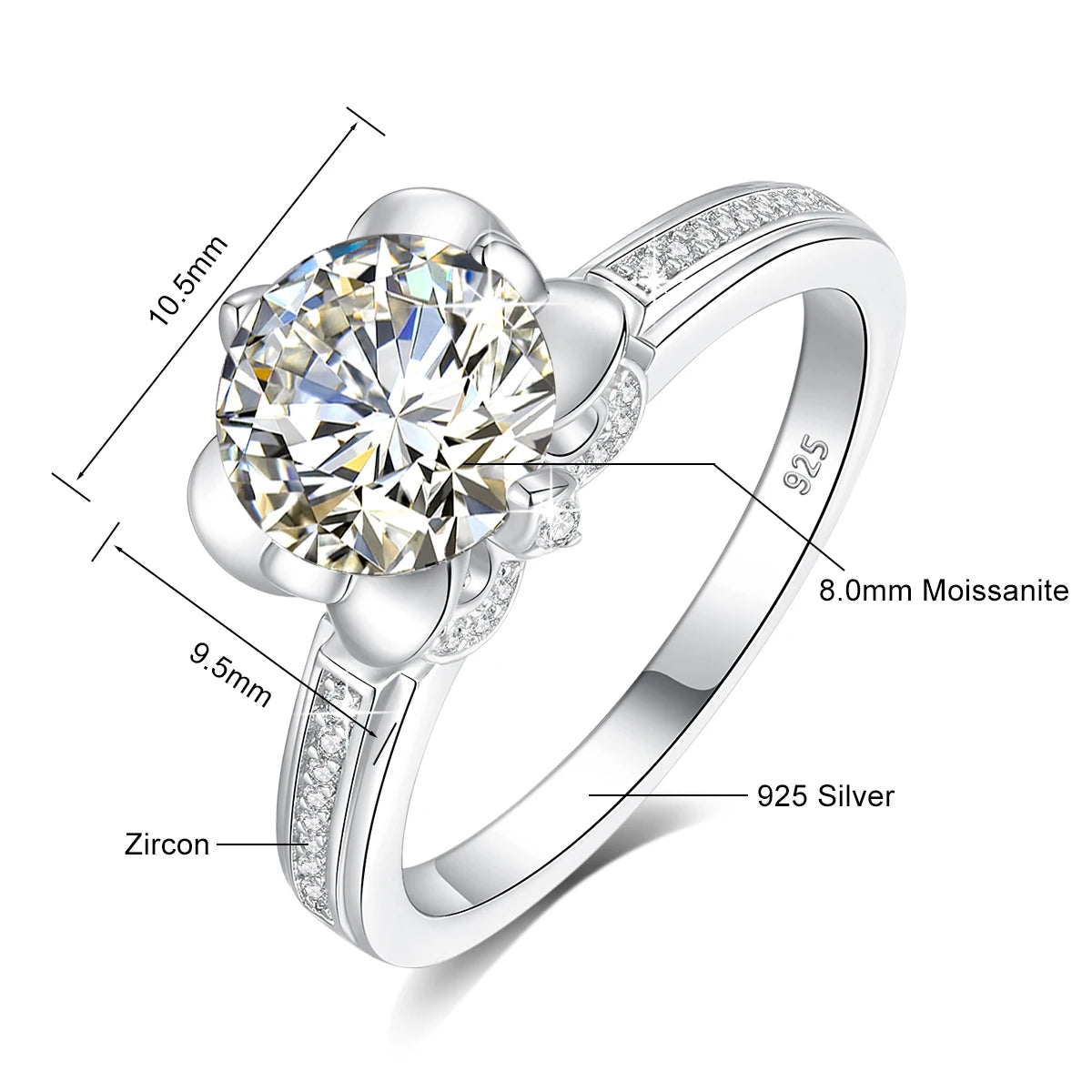 2 Carat Moissanite Engagement Ring - 925 Sterling Silver VVS1 Lab Diamond Ring