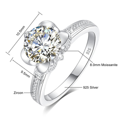 2 Carat Moissanite Engagement Ring - 925 Sterling Silver VVS1 Lab Diamond Ring