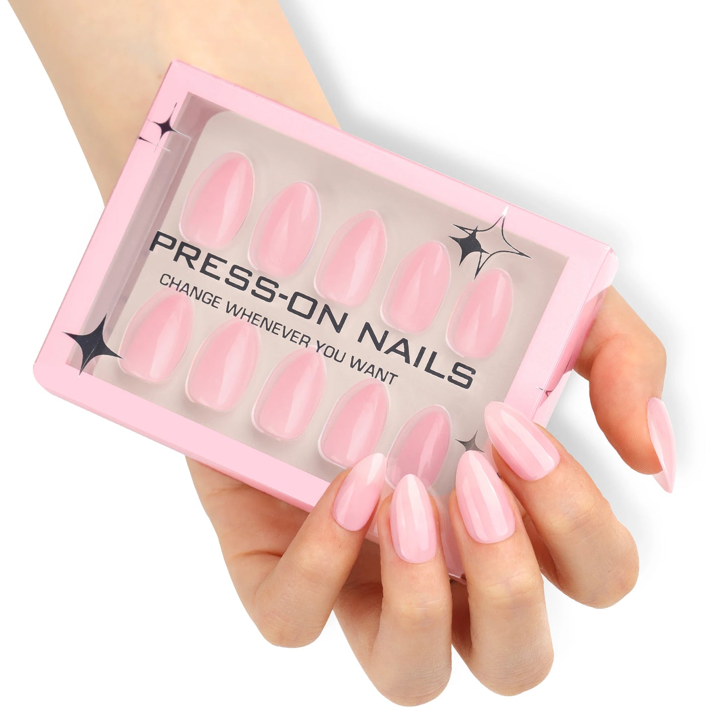 French Pink Almond Press-On Nails - Soft Gel Short Length (30 Pieces)