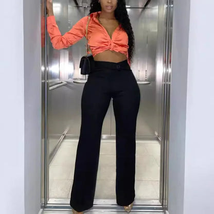 Wide Leg Casual Pants - High Waist Commuter Trousers