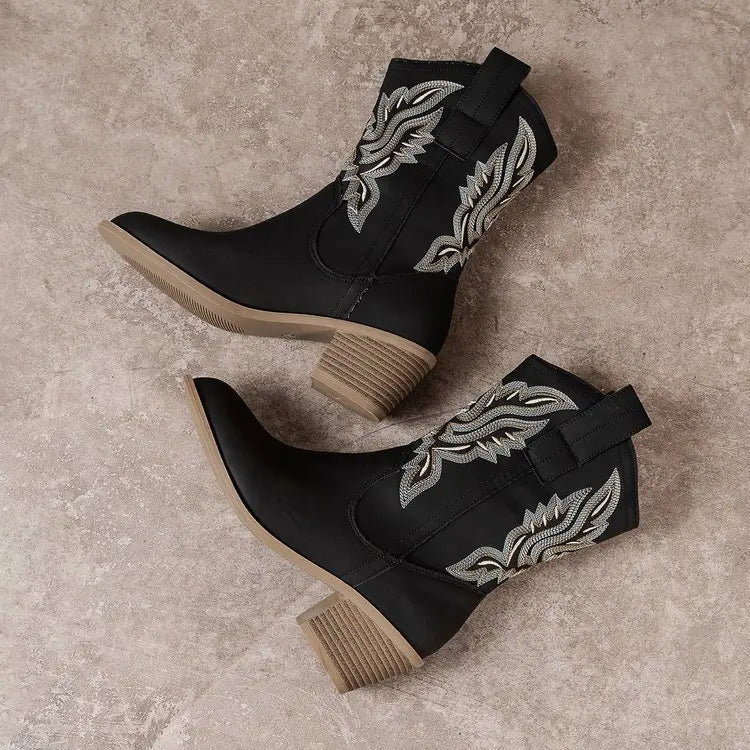 Retro Western Cowboy Genuine Leather Mid-Calf Riding Boots