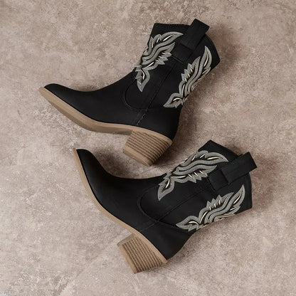 Retro Western Cowboy Genuine Leather Mid-Calf Riding Boots