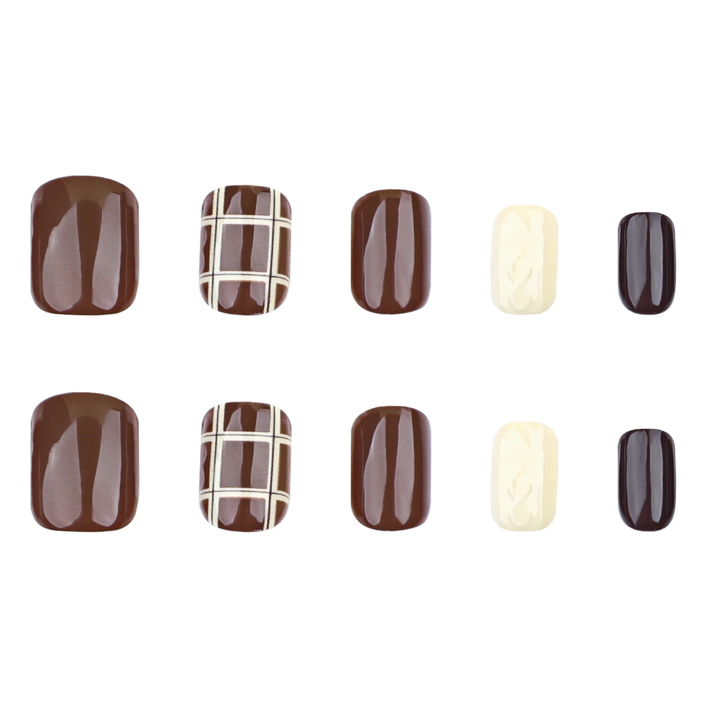 Dark Brown Press-On Nails - Maillard Short Square Acrylic (24 Pieces)