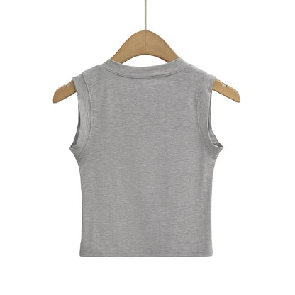 Sleeveless Button T-Shirt - Retro Slim Fit Casual Top