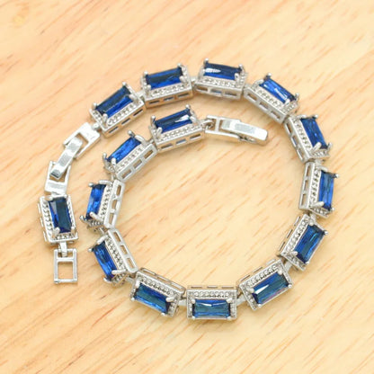 Blue Zircon Bridal Jewelry Set - 4-Piece Silver Necklace, Earrings, Ring & Bracelet