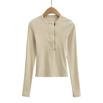 Women's Snake Bone Pattern Half Zip Shirt - Retro Long Sleeve Slim Fit Casual Top