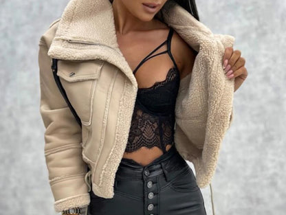 Patchwork Winter Jacket - Casual Zipper Long Sleeve Coat