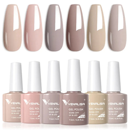 Venalisa Gel Nail Polish 6-Piece Kit - Red & Nude French Manicure Starter Set