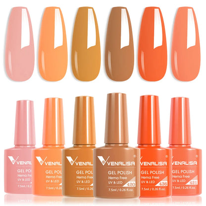Venalisa Gel Nail Polish 6-Piece Kit - Red & Nude French Manicure Starter Set
