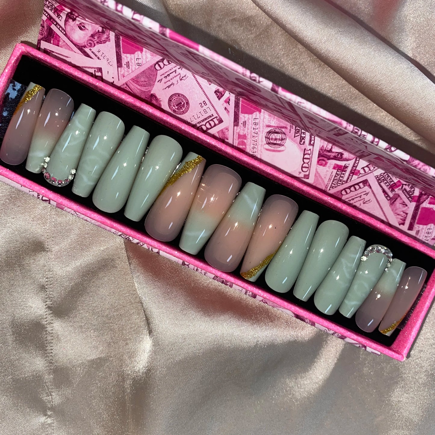 Handmade Pink Gel Press-On Nails - Custom Decoration Design (Wholesale Available)