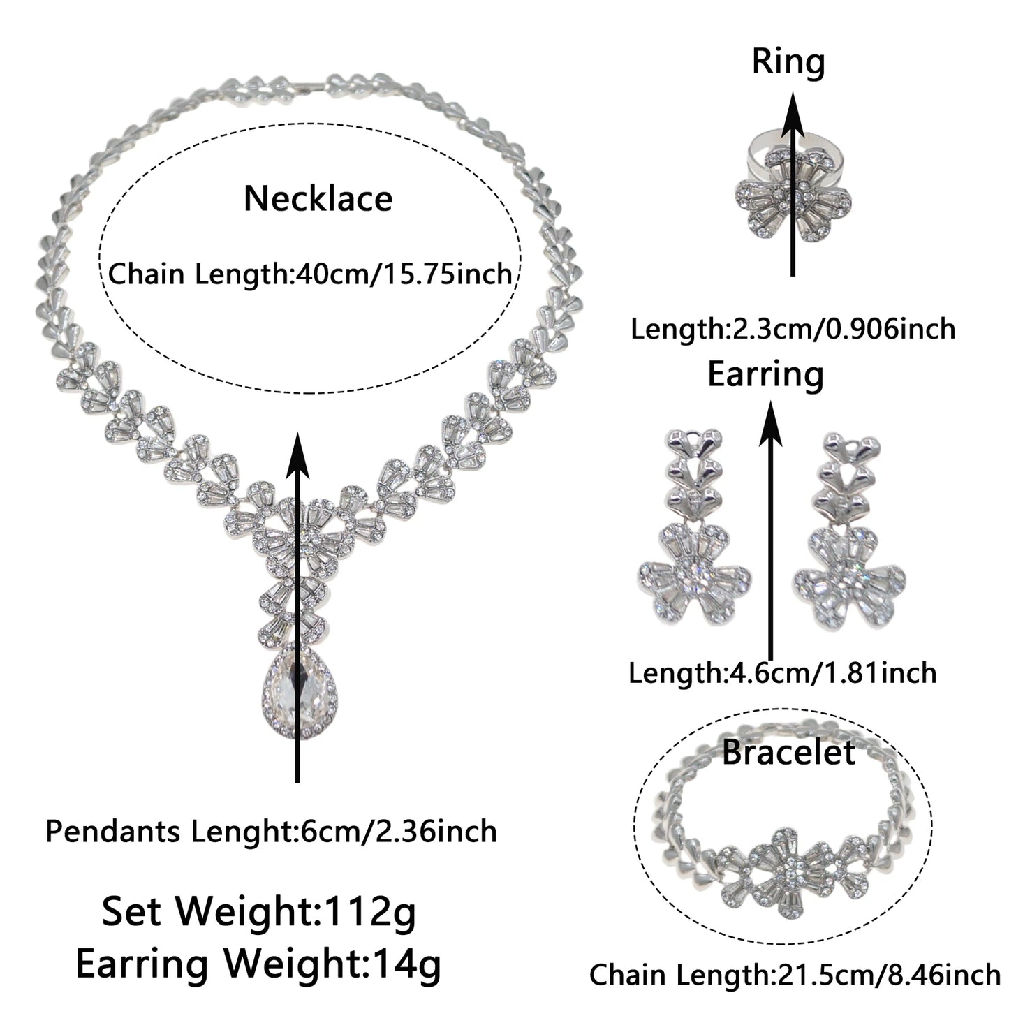Waterdrop African Jewelry Set - Silver Plated Necklace, Bracelet, Earrings & Ring