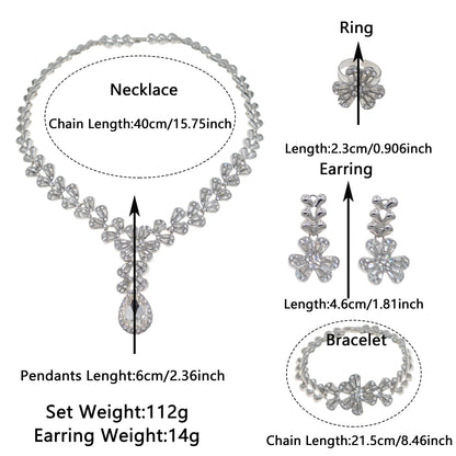 Waterdrop African Jewelry Set - Silver Plated Necklace, Bracelet, Earrings & Ring