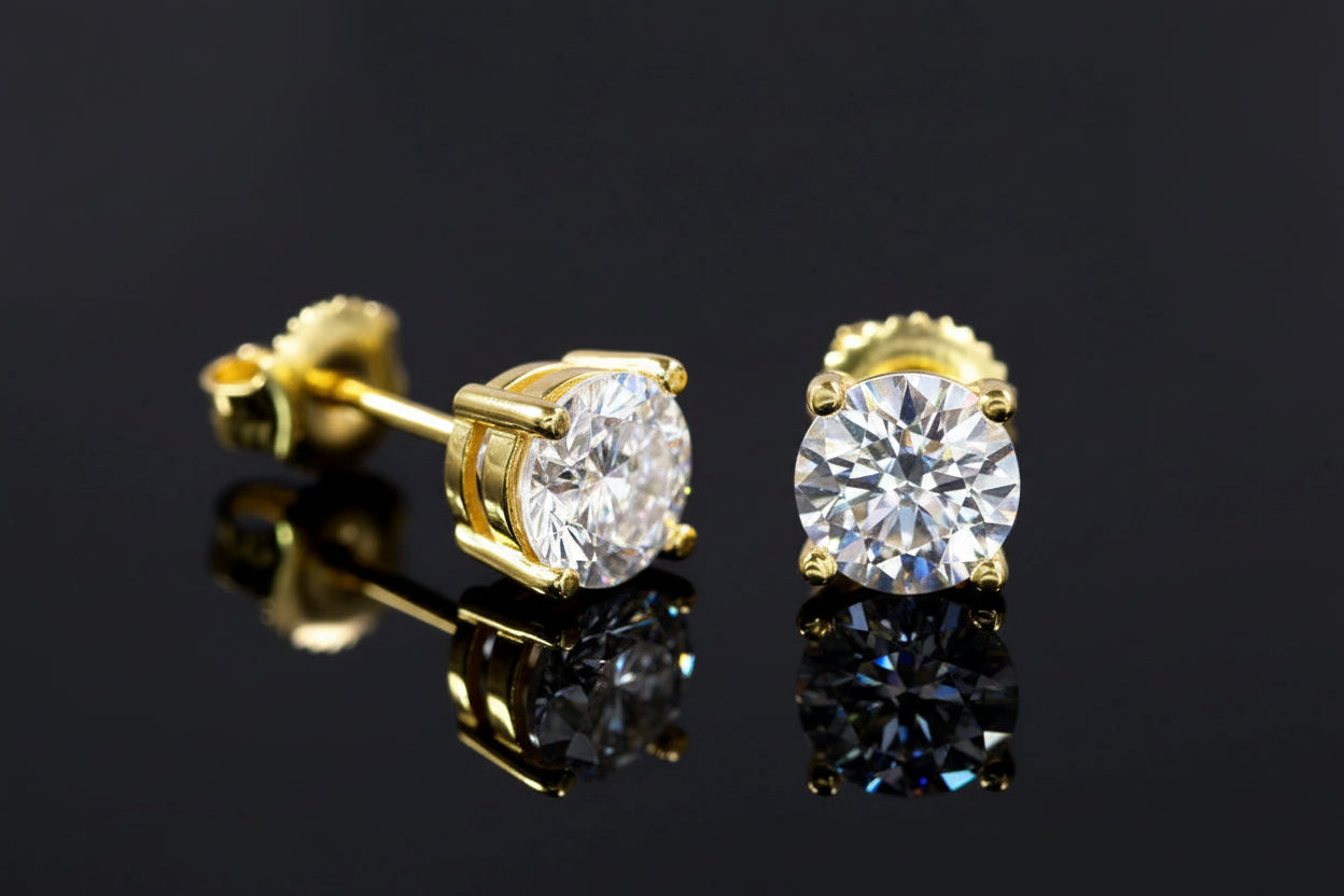 Moissanite Stud Earrings - 925 Sterling Silver Screw Back (0.5ct-2ct)