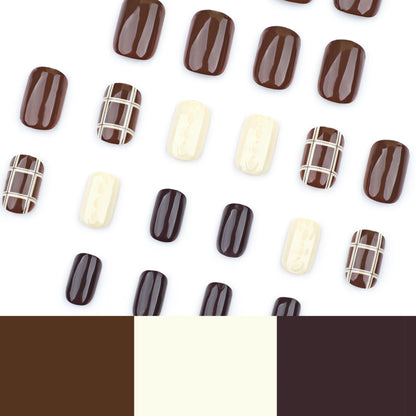 Dark Brown Press-On Nails - Maillard Short Square Acrylic (24 Pieces)