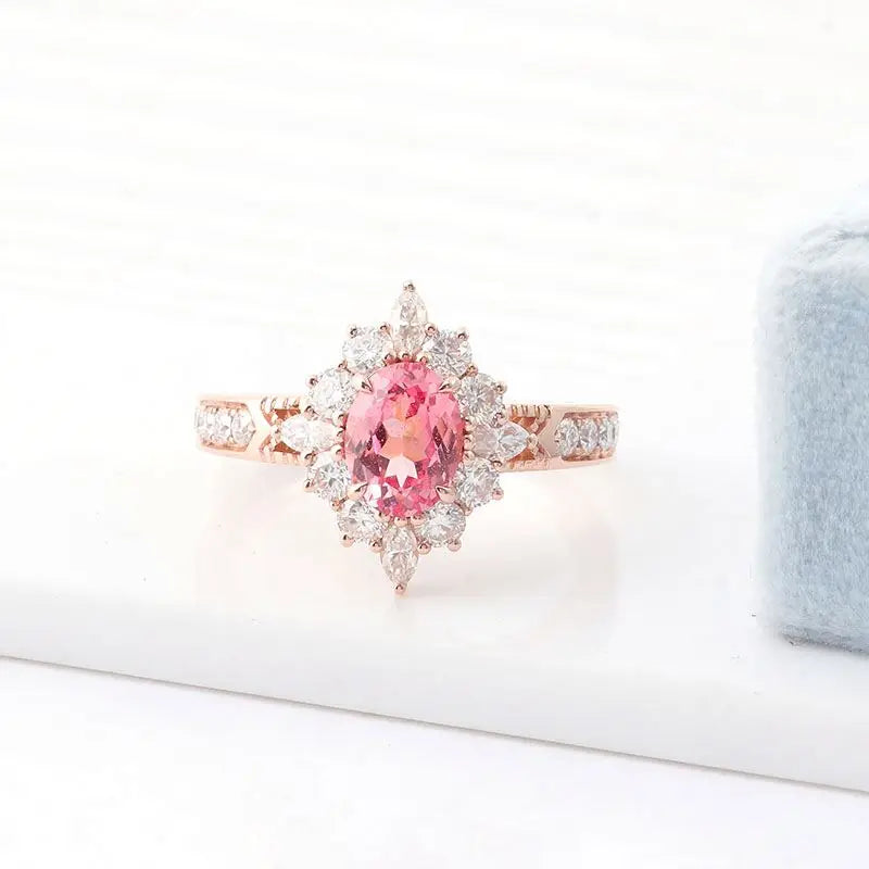 Lab-Grown Pink Diamond Ring - 1.5ct Oval Padparadscha 10K Gold