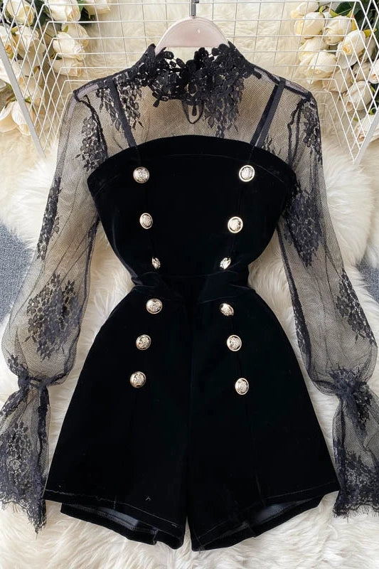 Lace Two Piece Set - Solid Color Autumn Tops