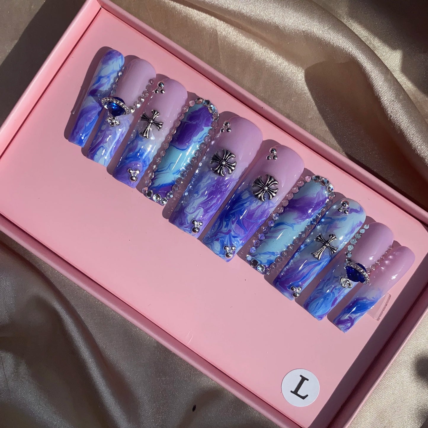 XL Glittery Rhinestone Press-On Nails - 50mm Long Full Cover Artificial Nails