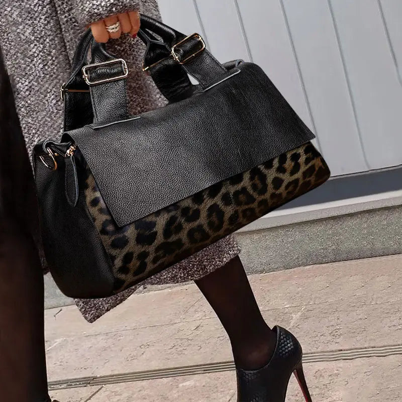 Large Leopard Print Capacity Soft Leather Shoulder Crossbody Tote