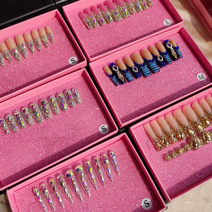 Pink Luxury Press-On Nails - Middle Oval French White ABS Acrylic Artificial Nails