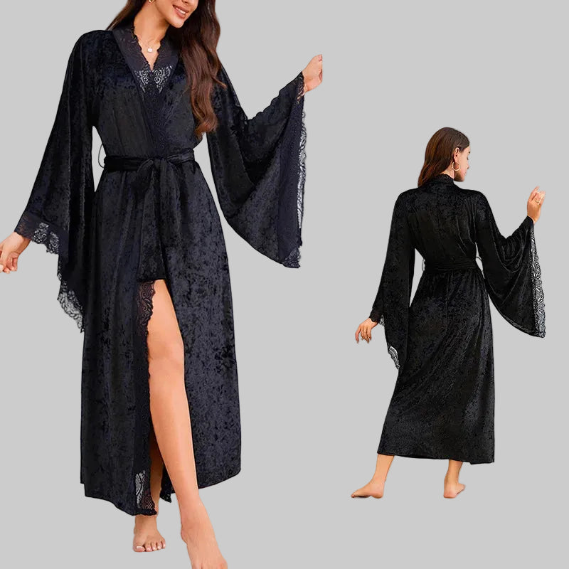Velvet Bridal Robe - Long Sleeve Soft Bathrobe with Belt