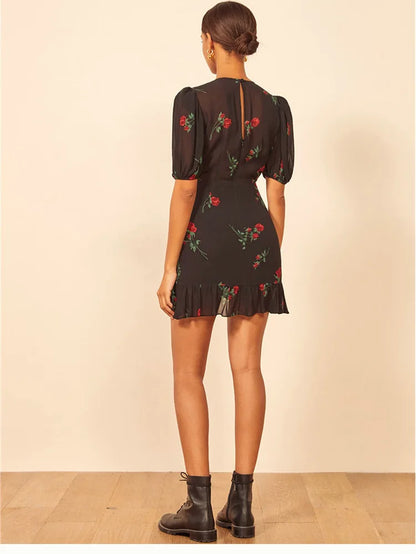 Floral French Retro Dress - Casual Chiffon Summer Dress