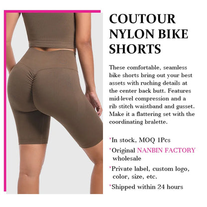 4 Inch High Waisted Biker Shorts - Contour Nylon Yoga Cycling Shorts