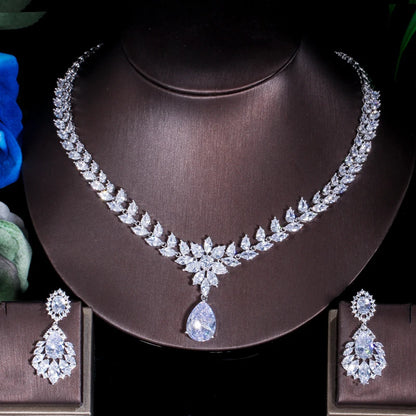 White Cubic Zirconia Bridal Necklace & Earrings