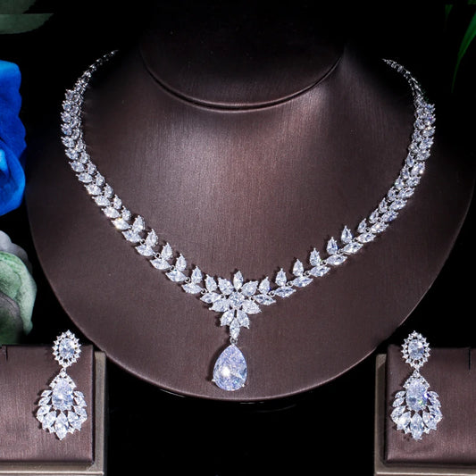 White Cubic Zirconia Bridal Necklace & Earrings