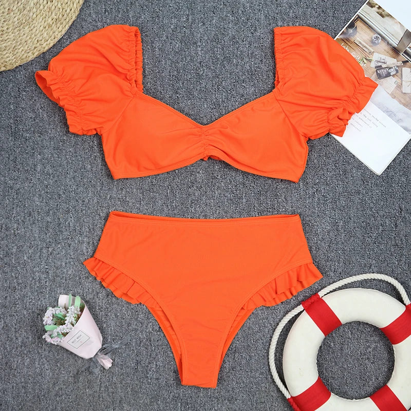 Women's Puff Sleeve Bikini Set - Two Piece Swimsuit