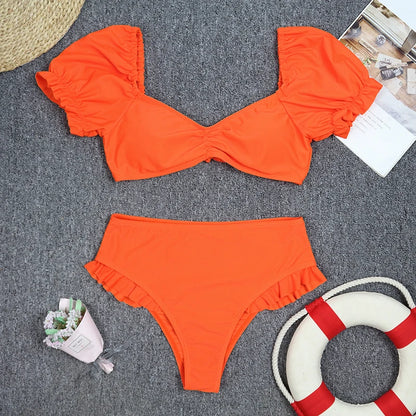 Women's Puff Sleeve Bikini Set - Two Piece Swimsuit