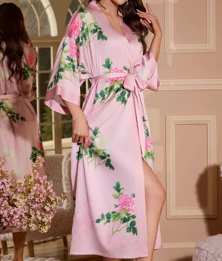 Silk Cardigan Bath Robe - Luxury Loose Sleepwear Nightgown
