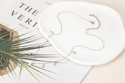 Sterling Silver Moon Star Pearl Necklace - Natural Freshwater Pearl with Cubic Zirconia