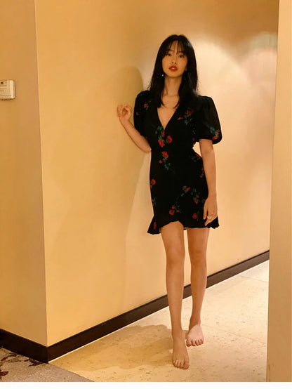 Floral French Retro Dress - Casual Chiffon Summer Dress