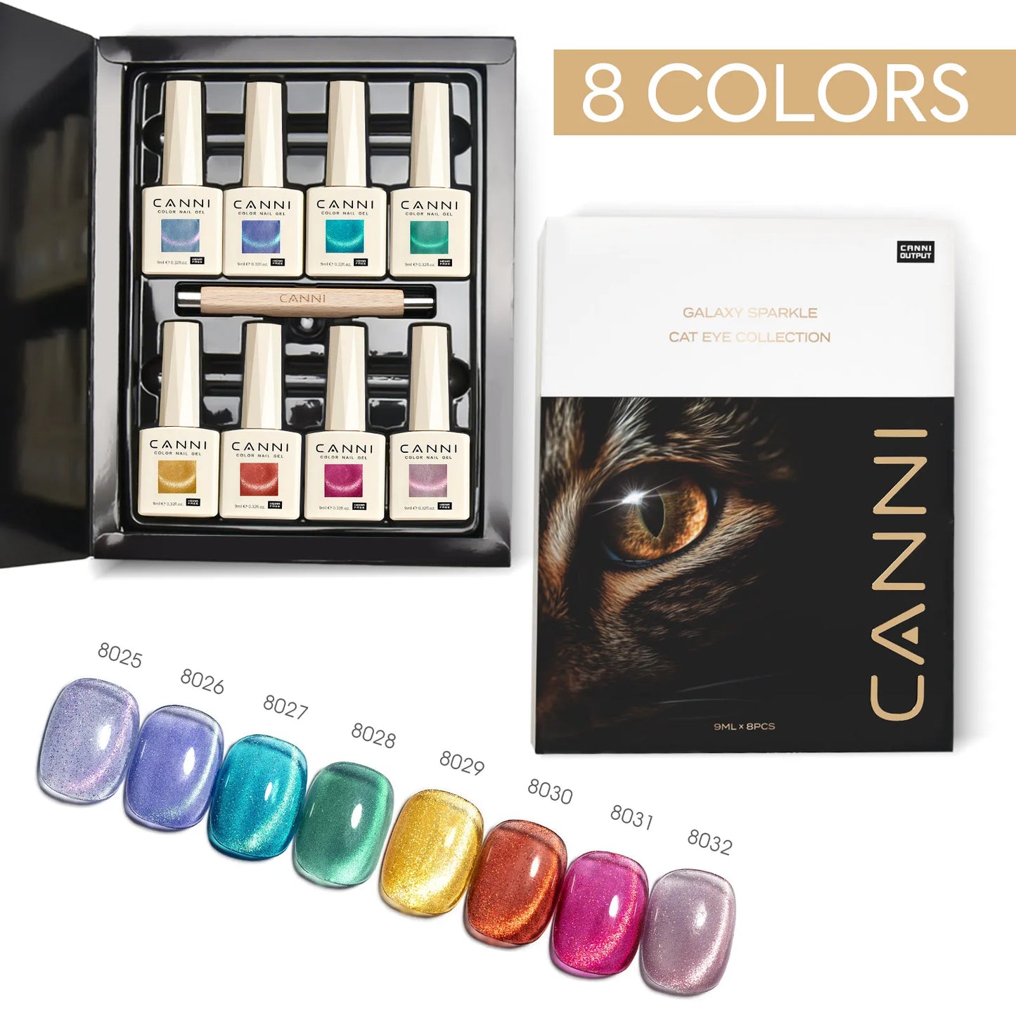 Cat Eye Gel Polish Set - 8 HEMA-Free UV Gel Colors for Magnetic Nail Art