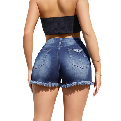 Tassel Hole Denim Hot Pants - Distressed Frayed Shorts for Women