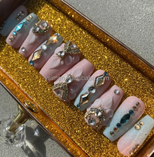 French White Butterfly Press-On Nails - Medium Length ABS Acrylic Artificial Nails