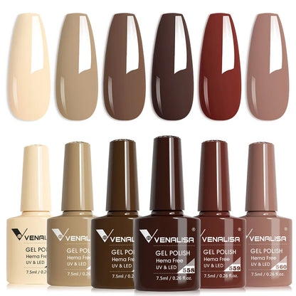 Venalisa Gel Nail Polish 6-Piece Kit - Red & Nude French Manicure Starter Set