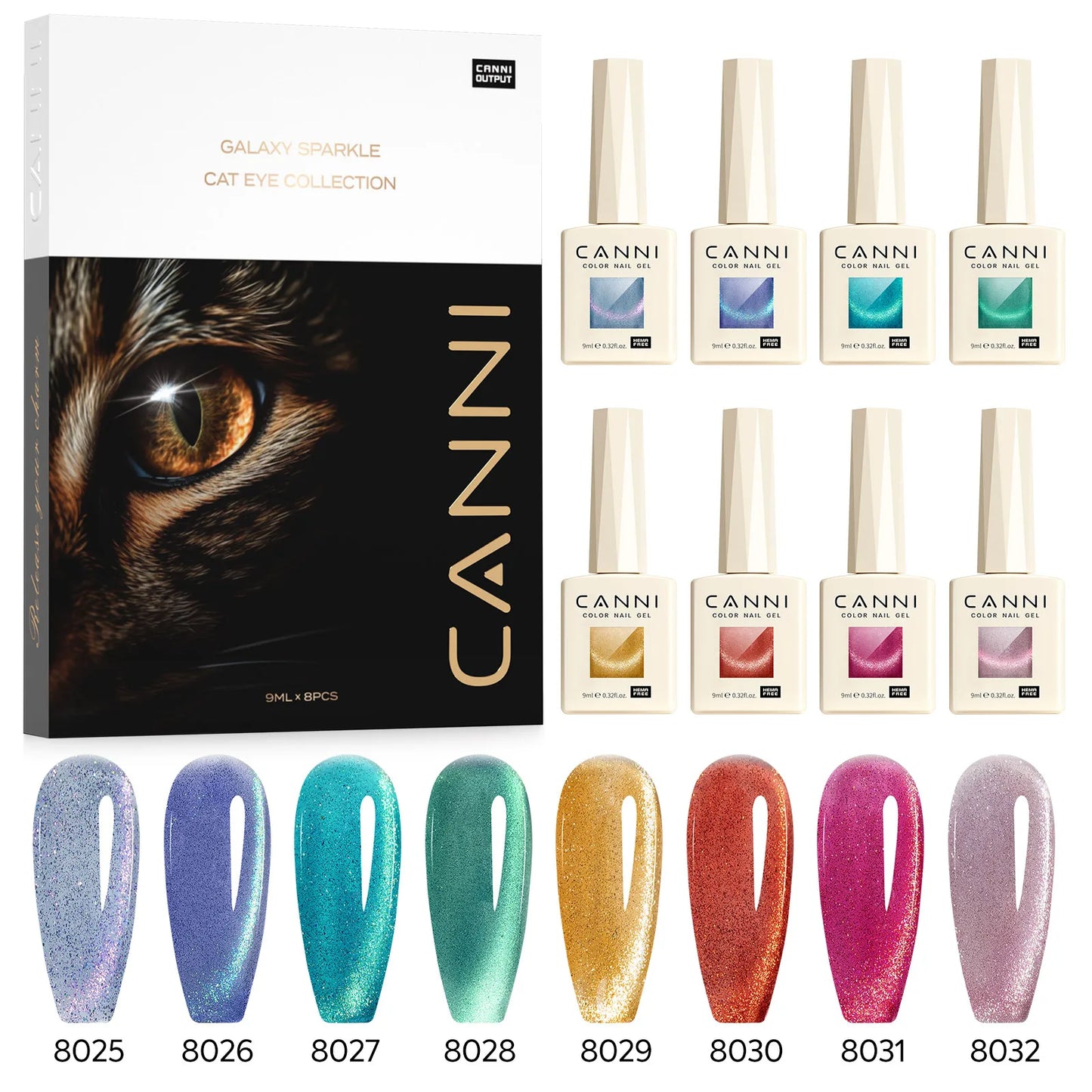 Cat Eye Gel Polish Set - 8 HEMA-Free UV Gel Colors for Magnetic Nail Art