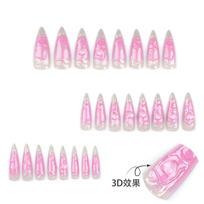 French Style 3D Pink Heart Press-On Nails (24 Pieces)