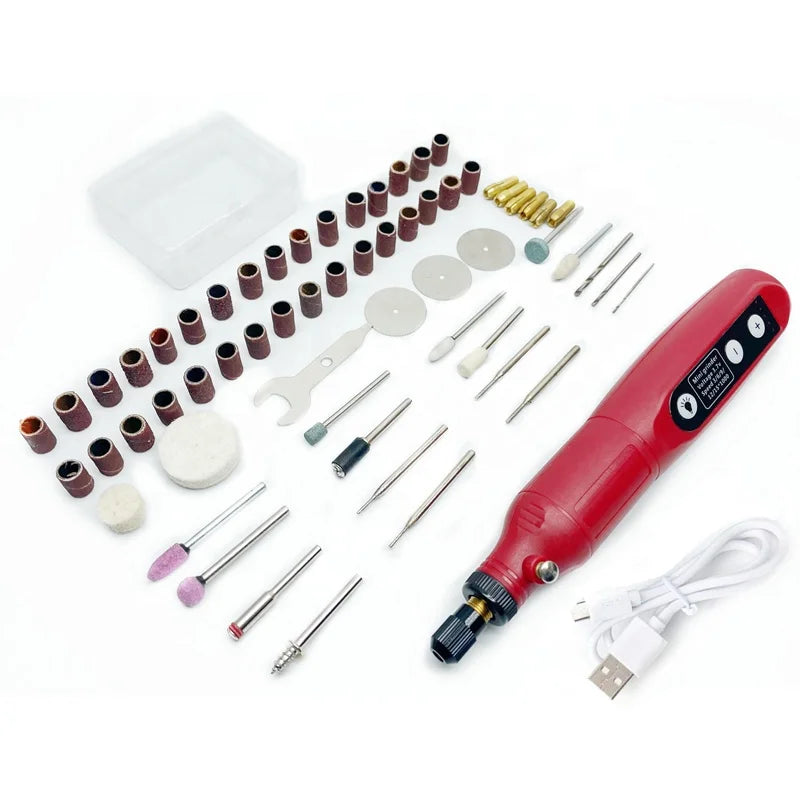Mini Electric Nail Drill - USB Rechargeable Rotary Grinder with 62 Accessories