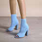 Chunky Heel Knitted Peep Toe Booties