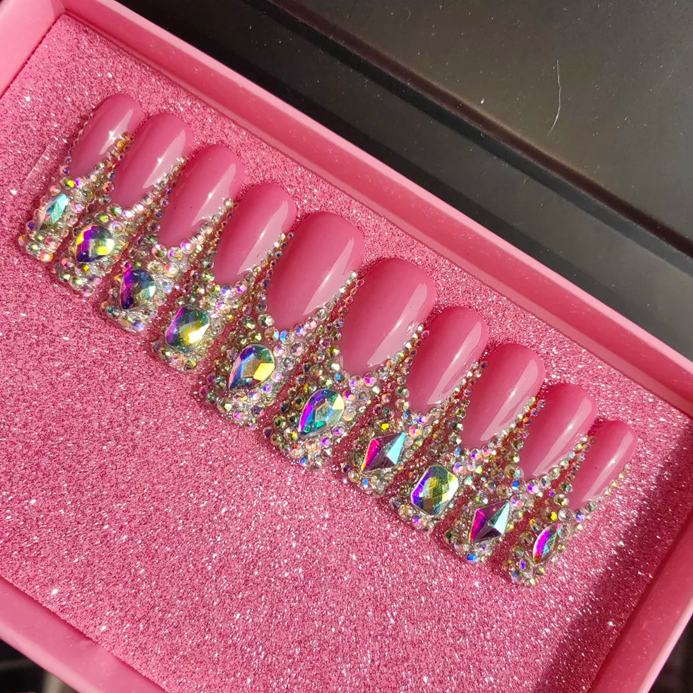 Pink Luxury Press-On Nails - Middle Oval French White ABS Acrylic Artificial Nails