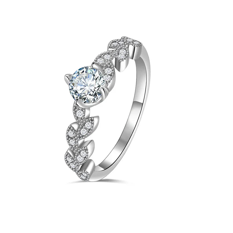 Leaf-Shaped Moissanite Ring - 925 Sterling Silver Classic Design