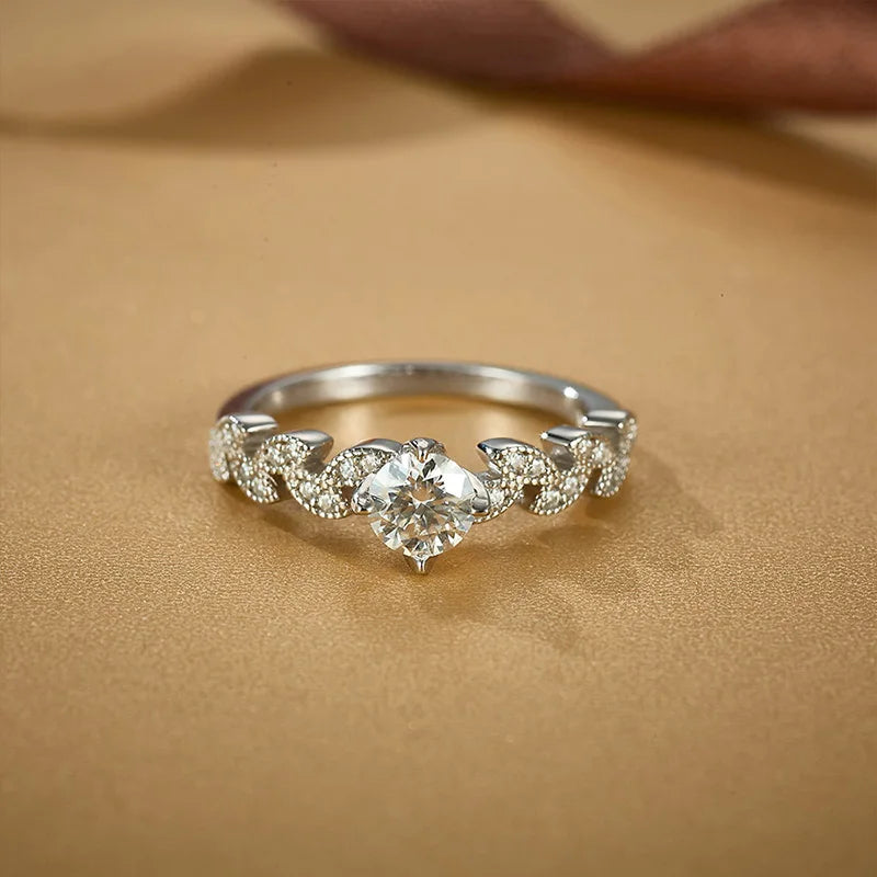 Leaf-Shaped Moissanite Ring - 925 Sterling Silver Classic Design