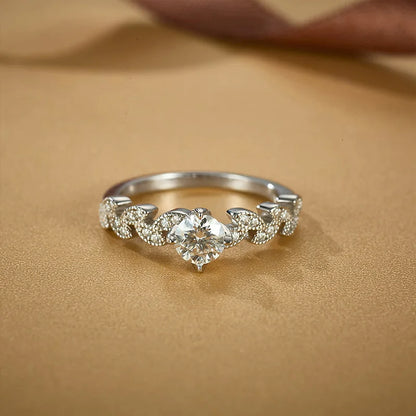 Leaf-Shaped Moissanite Ring - 925 Sterling Silver Classic Design