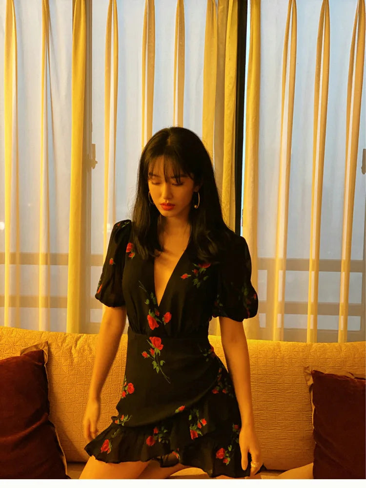 Floral French Retro Dress - Casual Chiffon Summer Dress