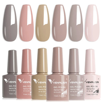 Venalisa Gel Nail Polish 6-Piece Kit - Red & Nude French Manicure Starter Set