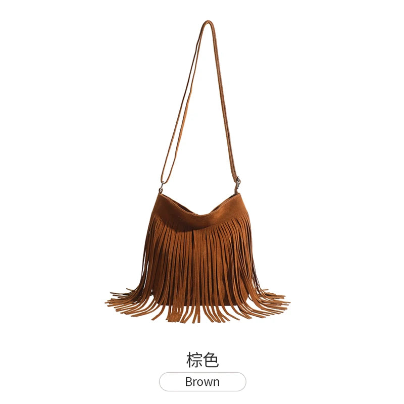Women's Retro Frosted Shoulder Bag with Tassel - Vintage Style Handbag