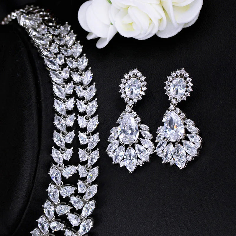 White Cubic Zirconia Bridal Necklace & Earrings